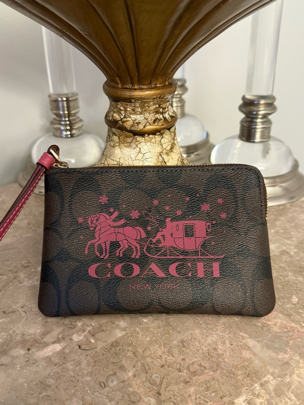 Coach Corner Zip Wristlet -Winter Horse and Carriage